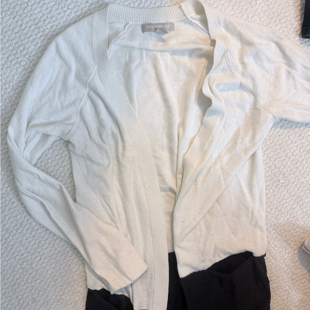 Banana Republic Cream and Black Open Cardigan